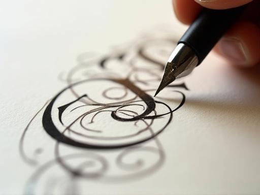 A detailed close-up of an intricate calligraphy flourish.